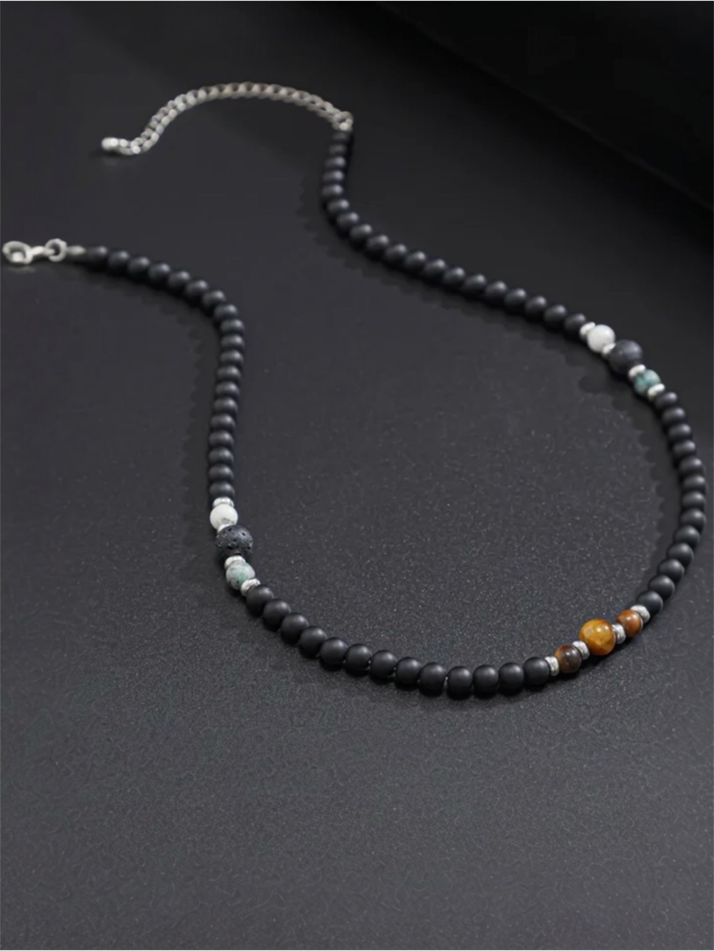 Men's Beaded Necklace with Accent Stones NWT